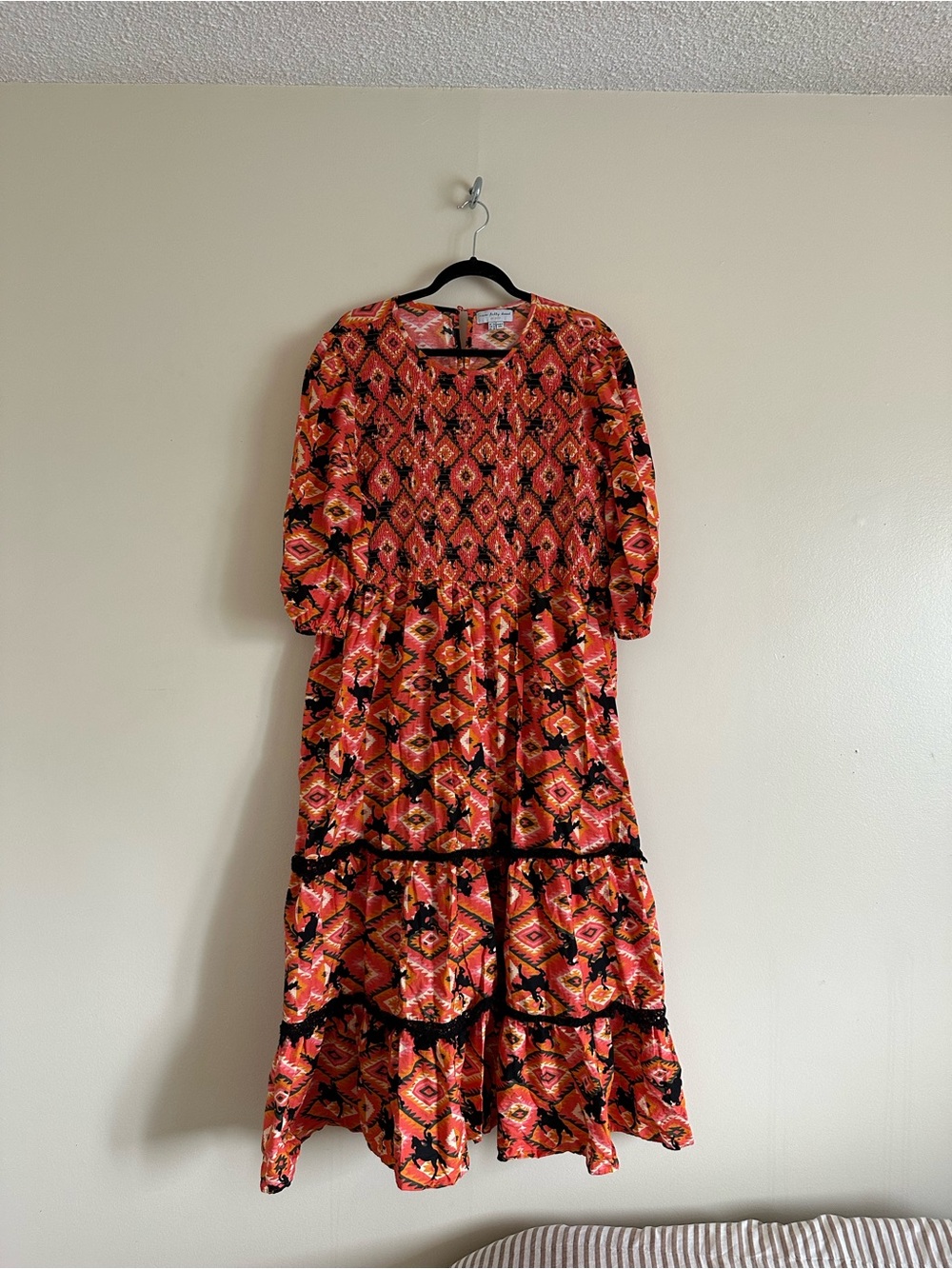 Never Fully Dressed Orange & Black Printed Tiered Maxi Dress